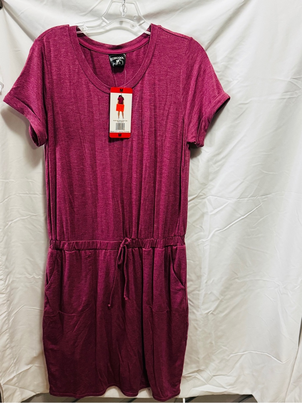 Heathered Magenta Drawstring Pocket T-Shirt Dress 32 Degrees Cool medium cover